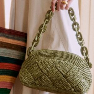 Sezane Isabelle Bag In Pistachio braided raffia
